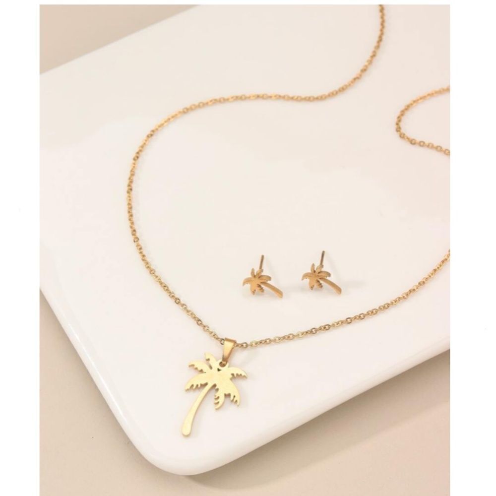 Palm Tree Necklace and Earring Set